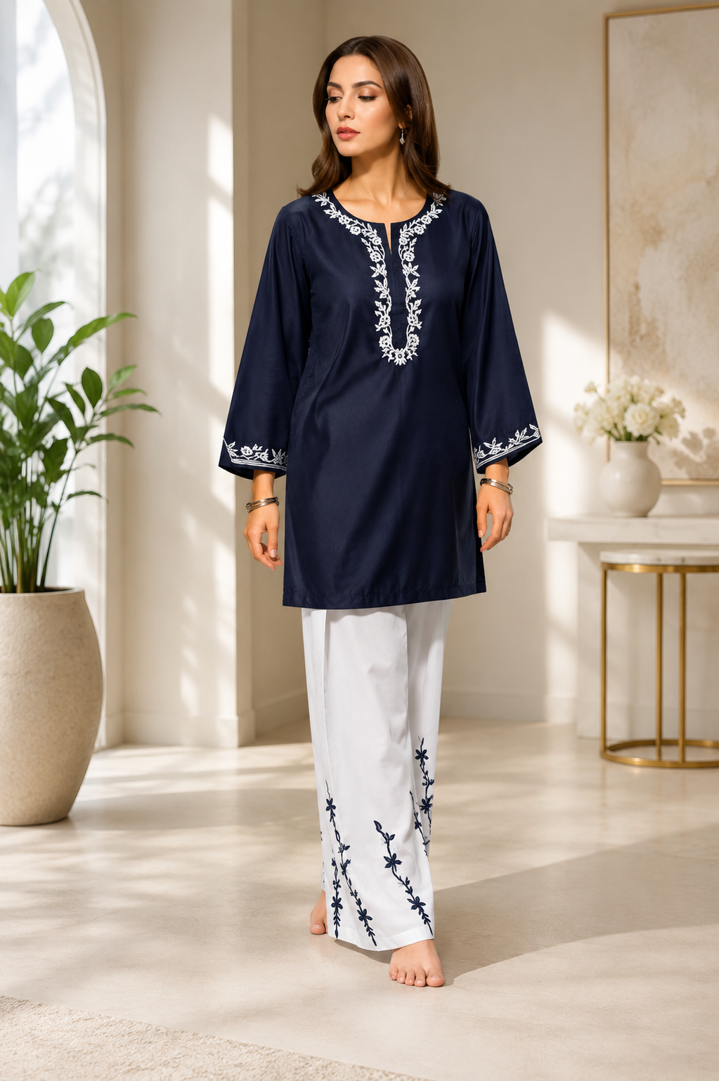Elegant Embroidered Cotton Suit - Image 3