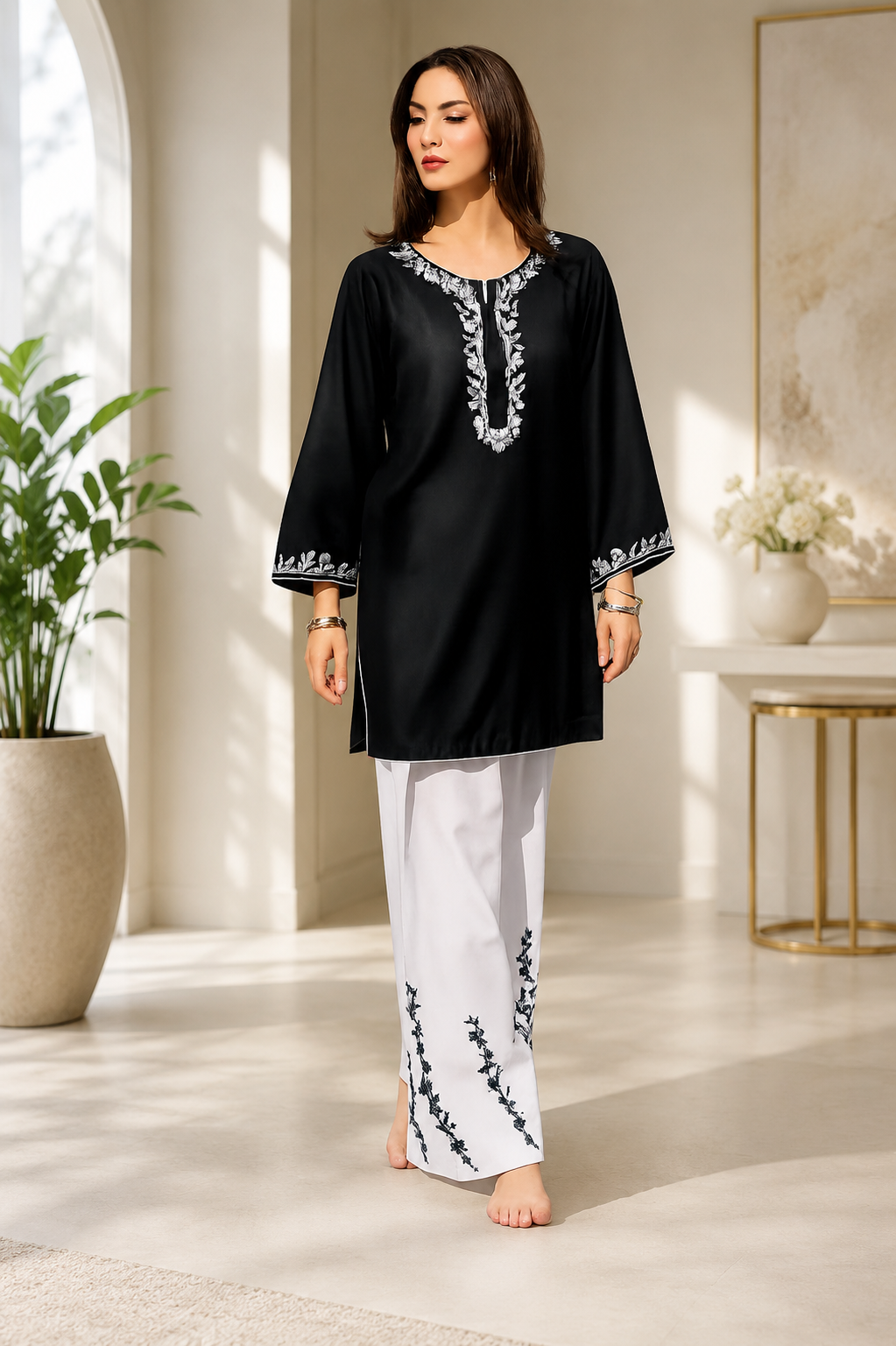 Elegant Embroidered Cotton Suit - Image 4