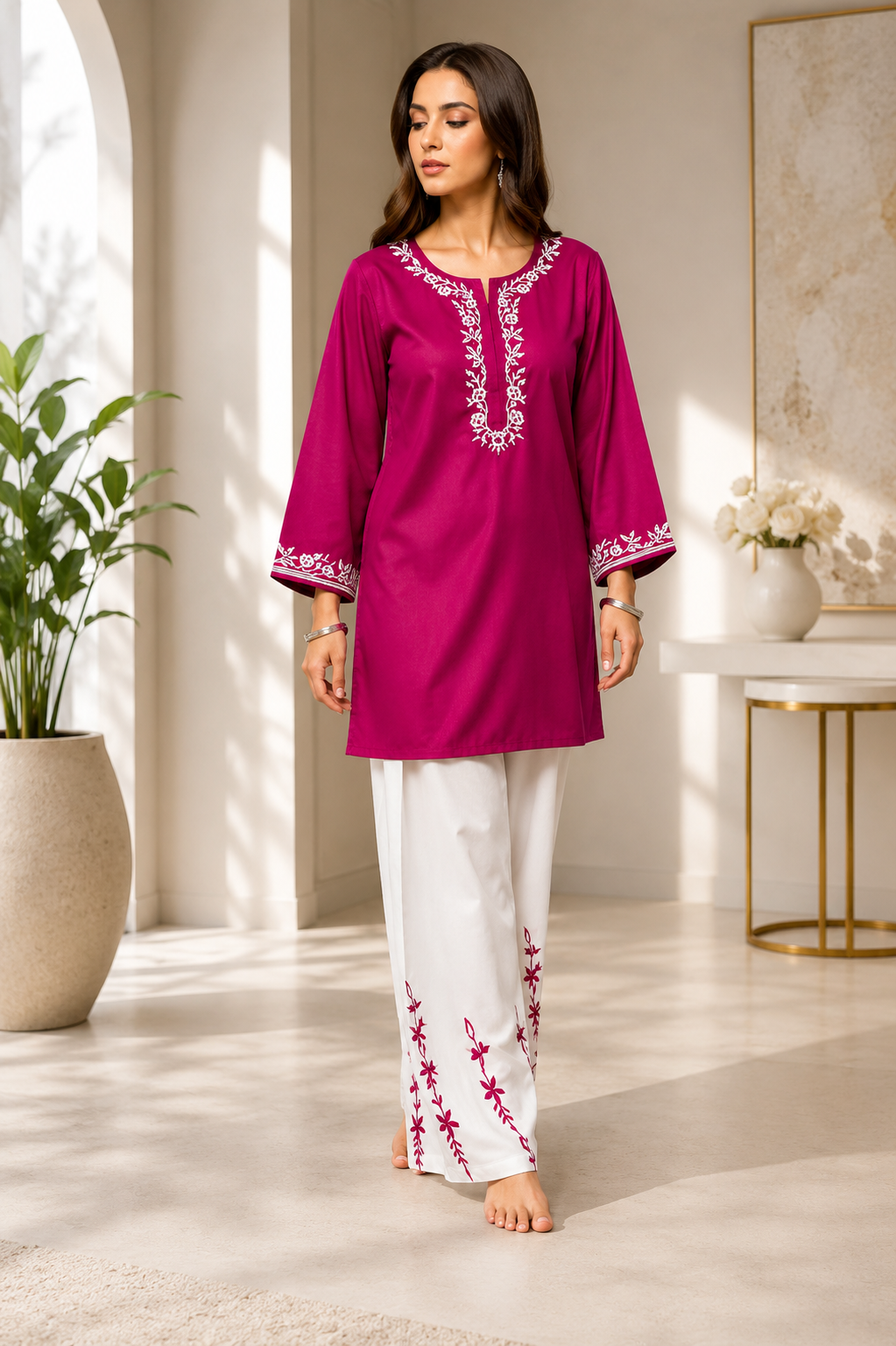 Elegant Embroidered Cotton Suit - Image 5