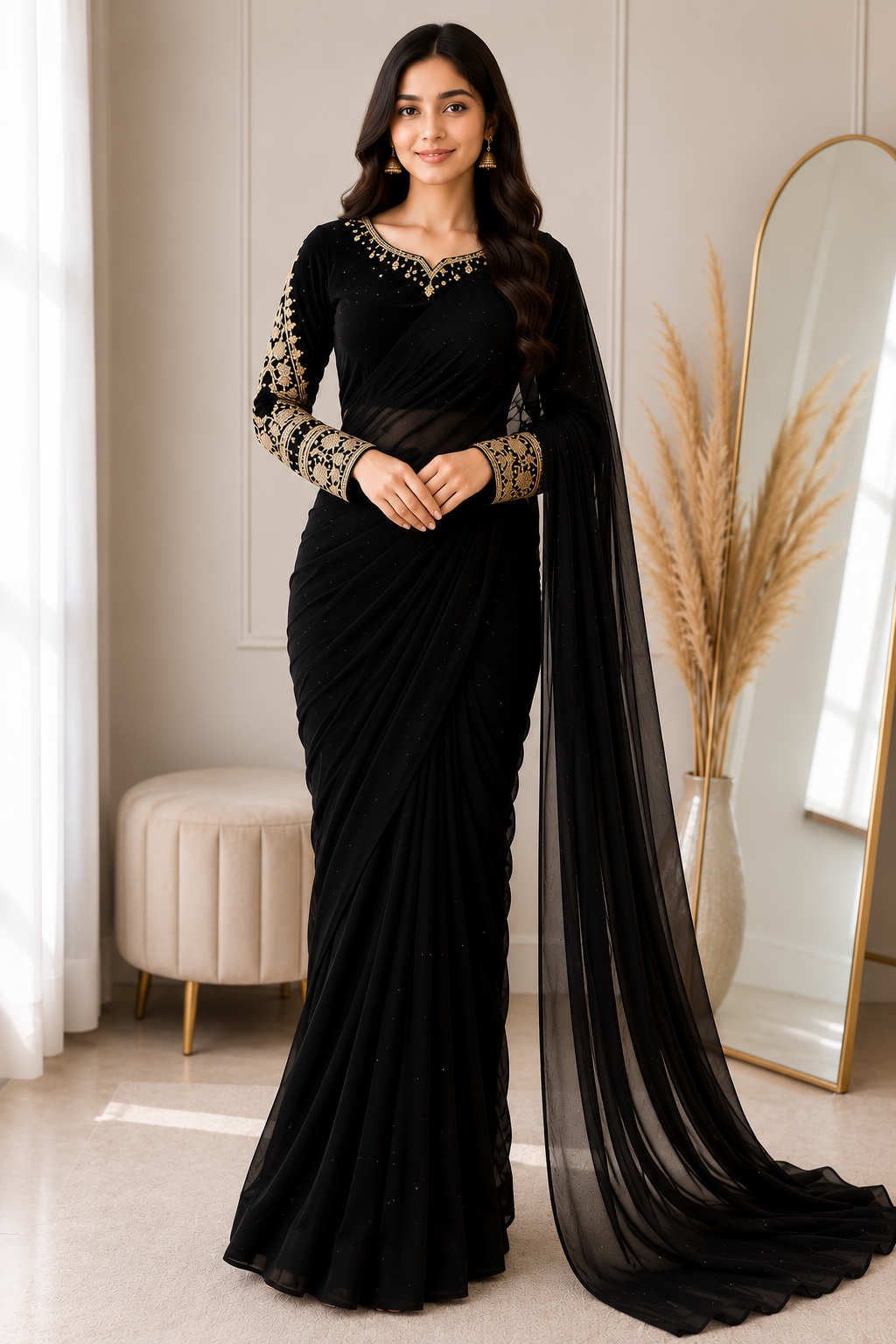 Royal Pearl Pleated Chiffon Saree