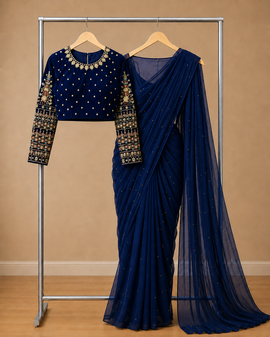 Royal Pearl Pleated Chiffon Saree - Image 5