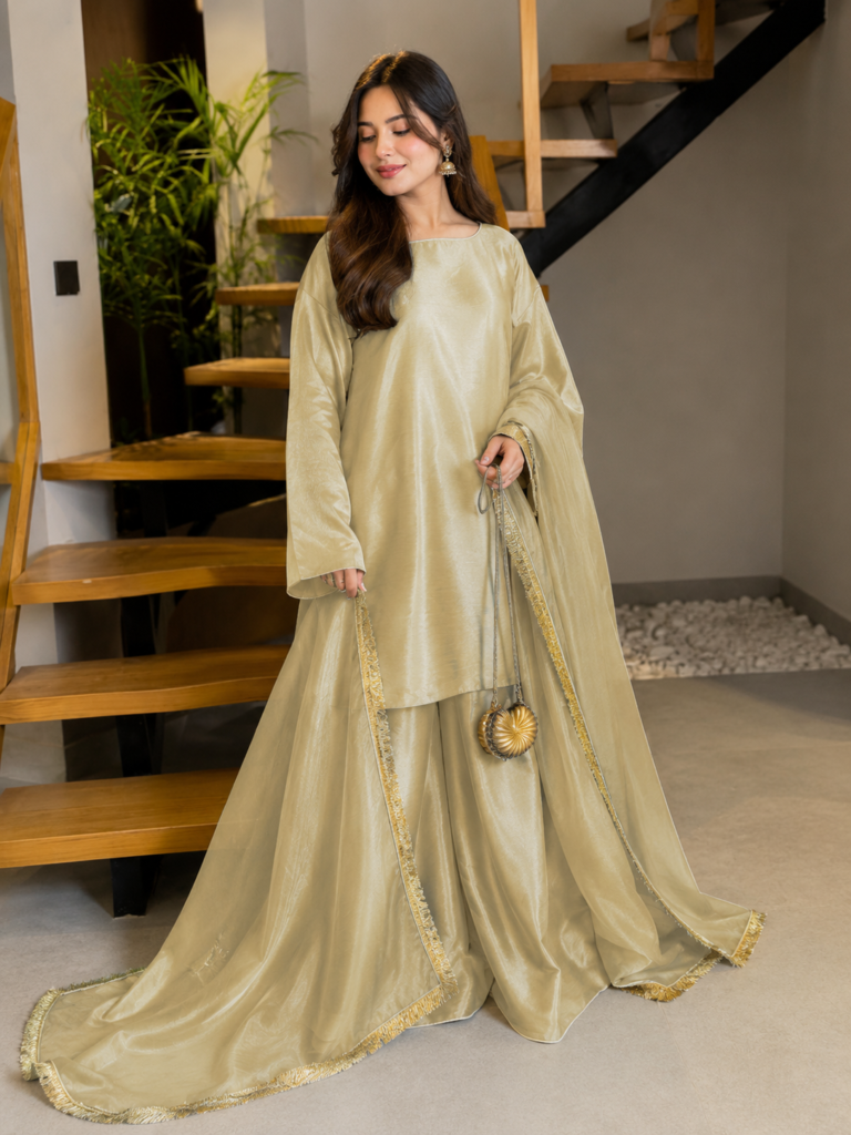 Elegant China Silk Sharara Dress
