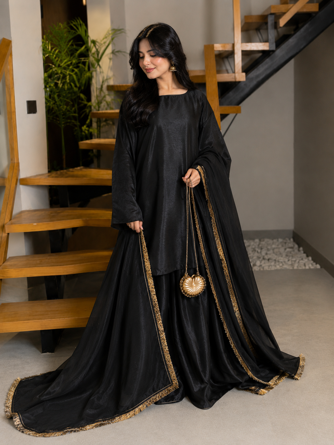 Elegant China Silk Sharara Dress - Image 3