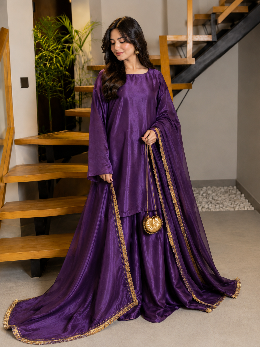Elegant China Silk Sharara Dress - Image 6