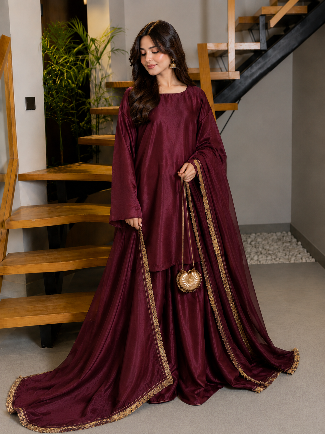Elegant China Silk Sharara Dress - Image 2