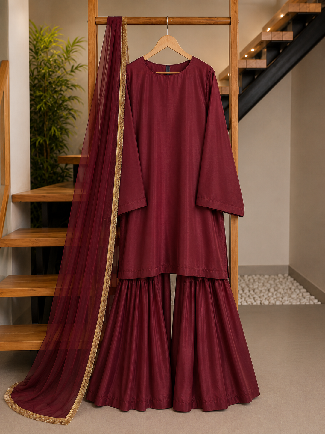 Elegant China Silk Sharara Dress - Image 12
