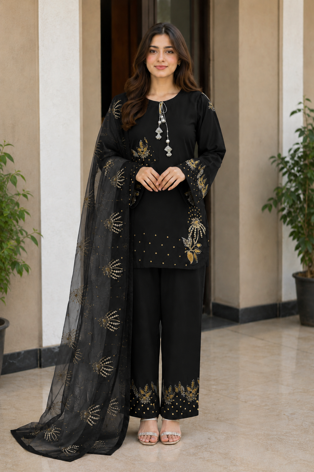 Embroidered Raw Silk Suit - Image 4