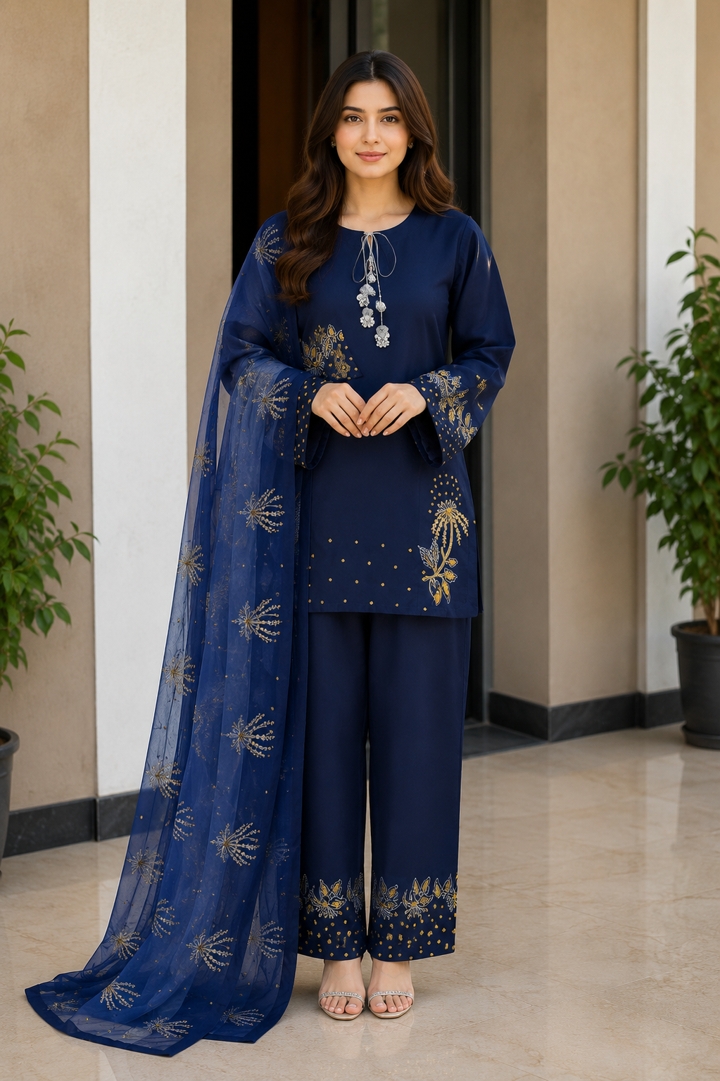Embroidered Raw Silk Suit - Image 3