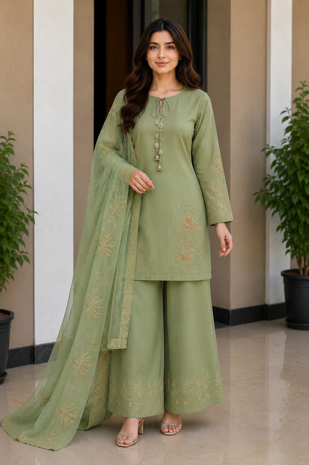 Embroidered Raw Silk Suit