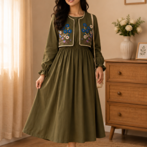 Floral Embroidered Layered Midi Dress Set