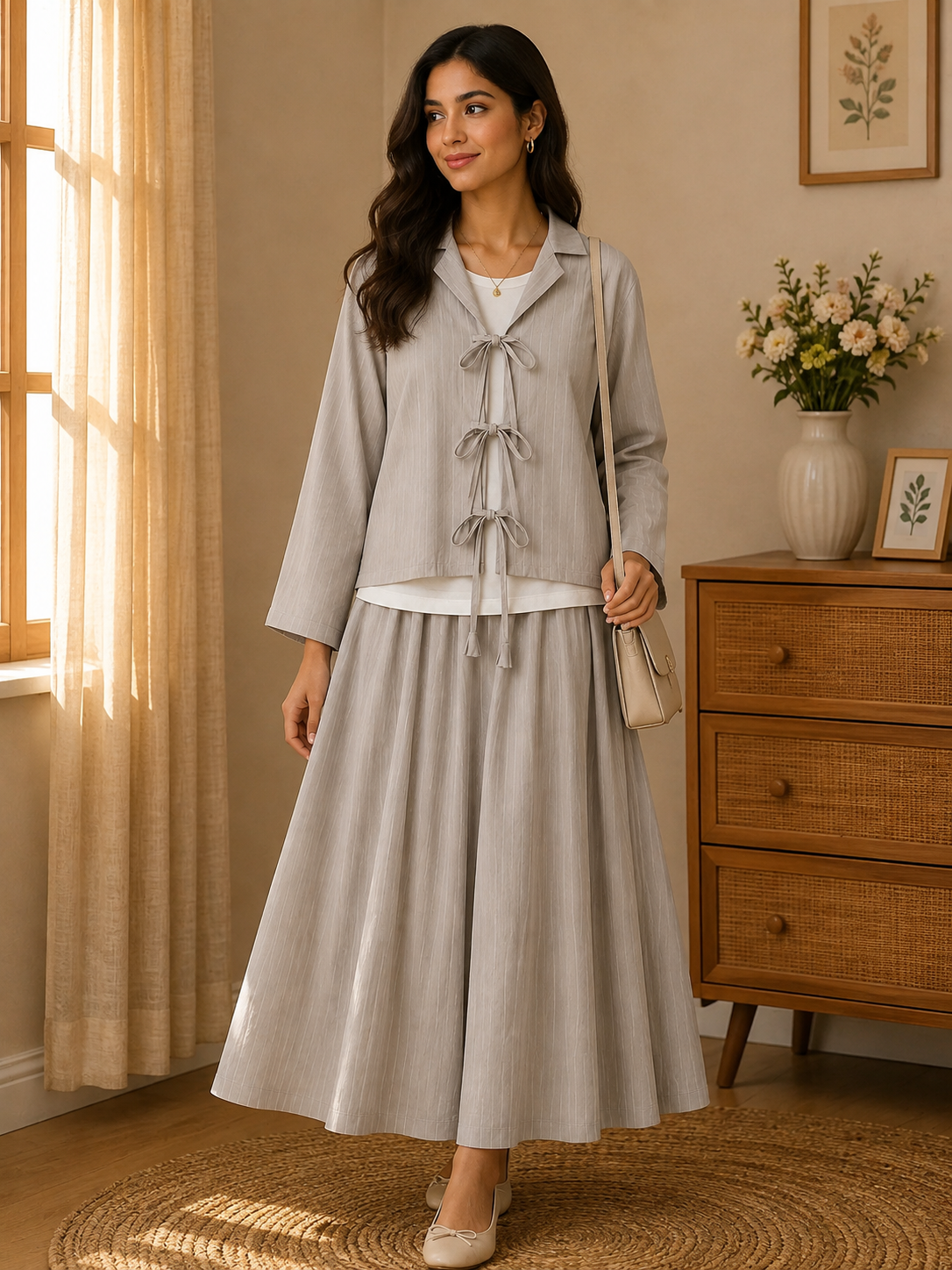 Premium Georgette Bow-Tie Co-Ord Set with Flared Maxi Skirt - Image 5