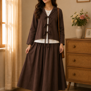 Premium Georgette Bow-Tie Co-Ord Set with Flared Maxi Skirt
