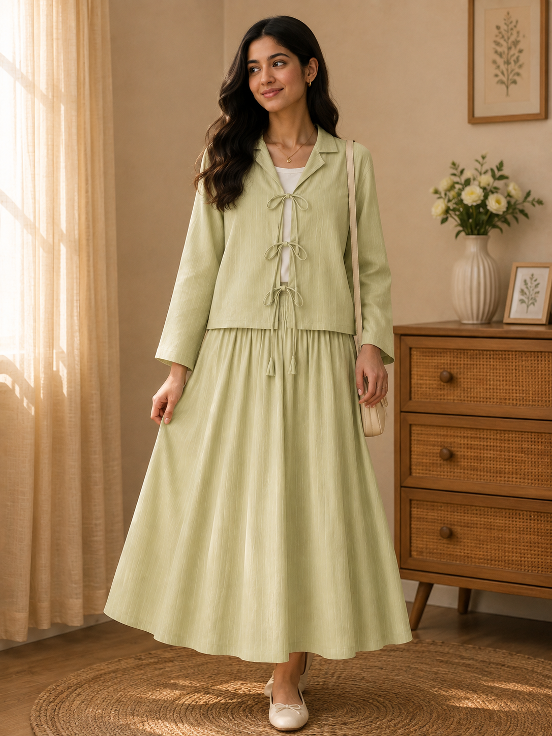 Premium Georgette Bow-Tie Co-Ord Set with Flared Maxi Skirt - Image 4