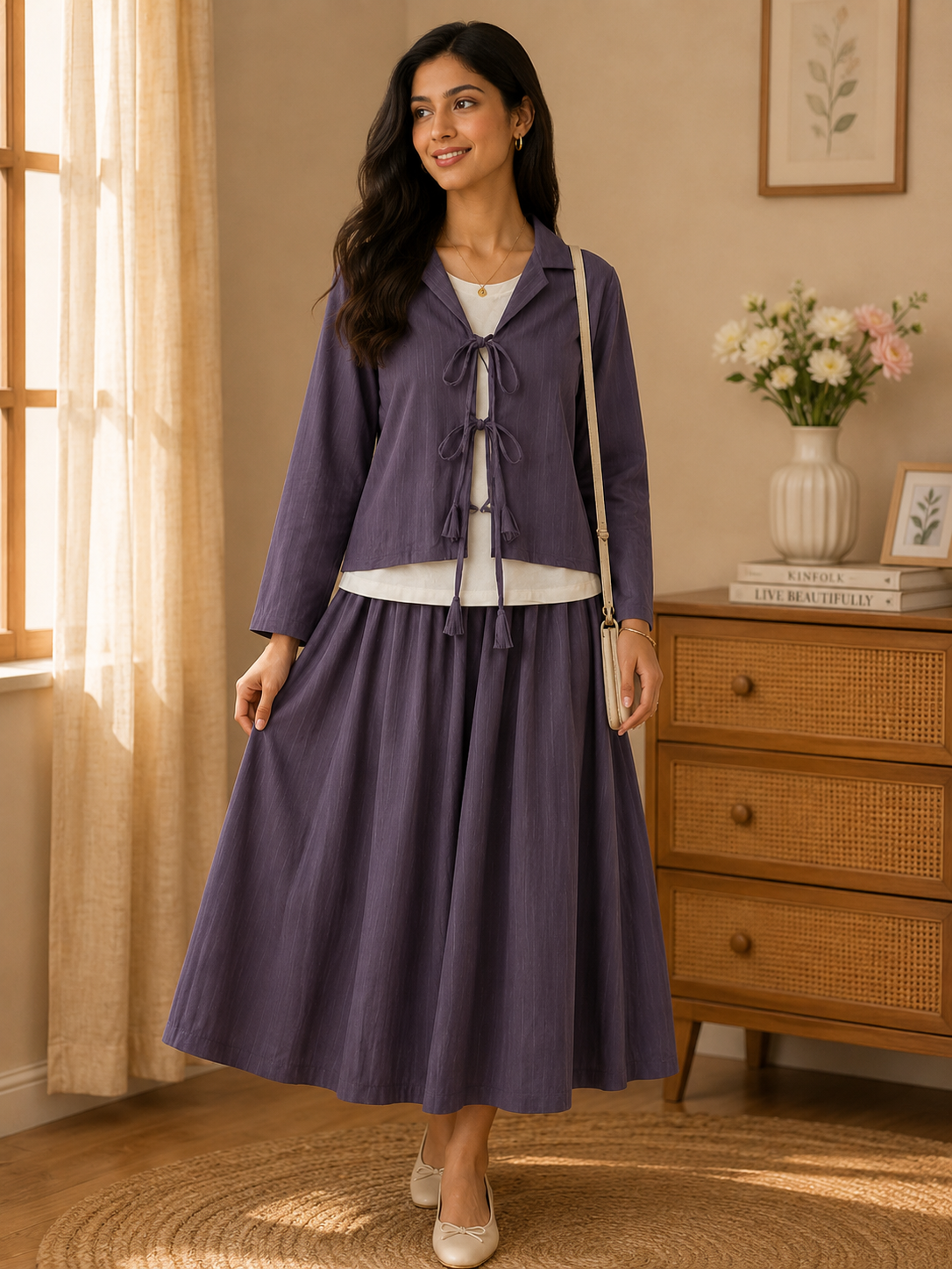 Premium Georgette Bow-Tie Co-Ord Set with Flared Maxi Skirt - Image 3
