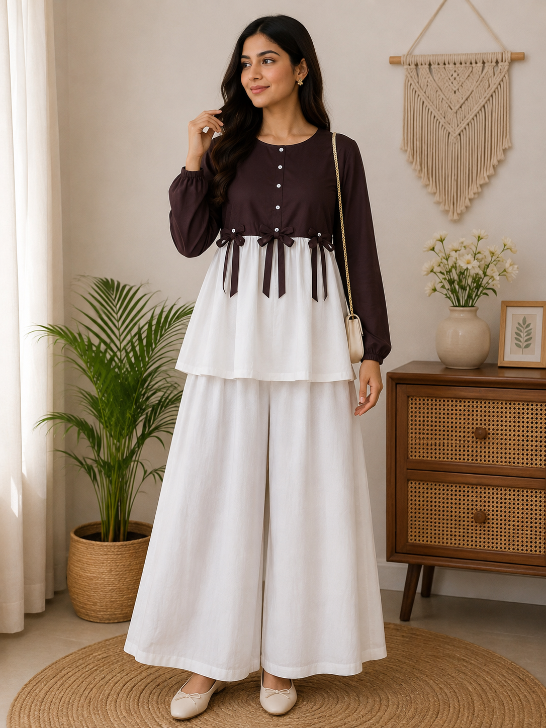 Cotton Airline Frock Shirt with Front Bow & Flapper 2-Piece Set - Image 3