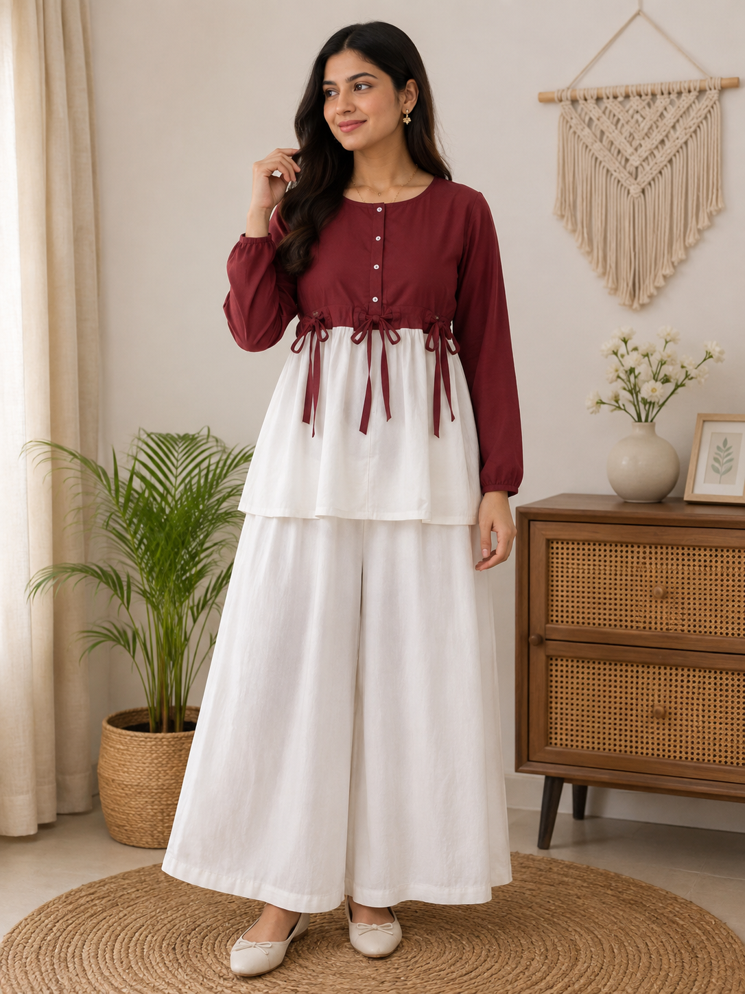 Cotton Airline Frock Shirt with Front Bow & Flapper 2-Piece Set - Image 4