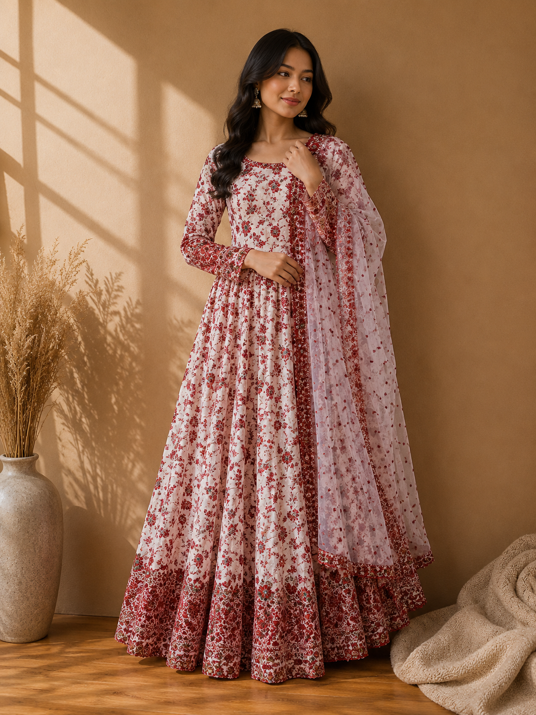Digital Printed Bana Dora Maxi 3-Piece Suit with Monar Dupatta