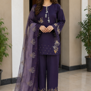 Royal Plum Heavy Sequin Embroidered 3-Piece Suit