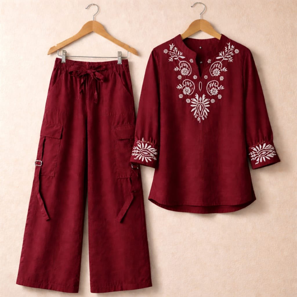 Embroidered Cotton Co-Ord Set - Image 8