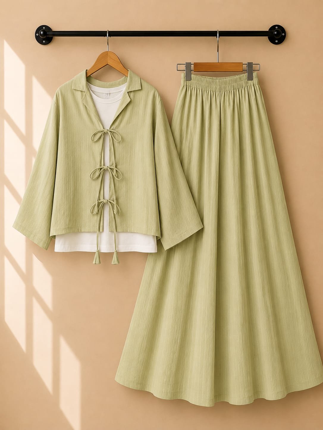 Premium Georgette Bow-Tie Co-Ord Set with Flared Maxi Skirt - Image 10