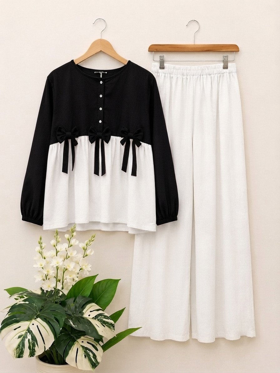Cotton Airline Frock Shirt with Front Bow & Flapper 2-Piece Set - Image 5